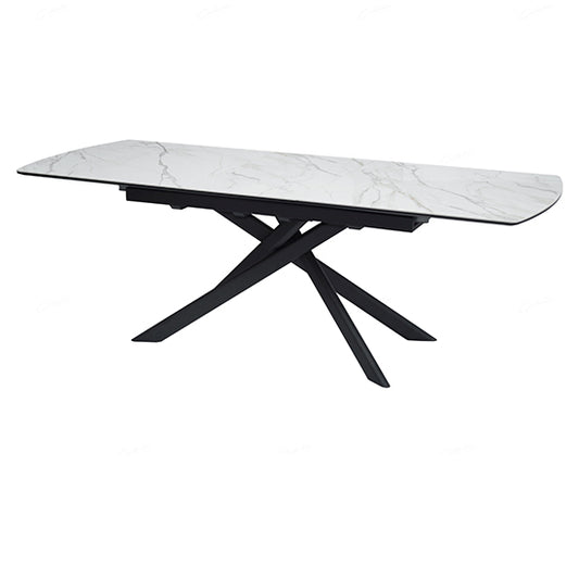 Cosma Extending Ceramic Dining Table In White And Sunset Cloud Vein