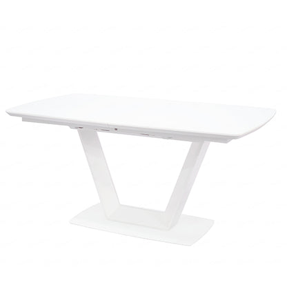 Logato Small Glass Top Extending Dining Table In Matt White