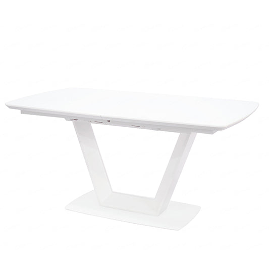 Logato Small Glass Top Extending Dining Table In Matt White
