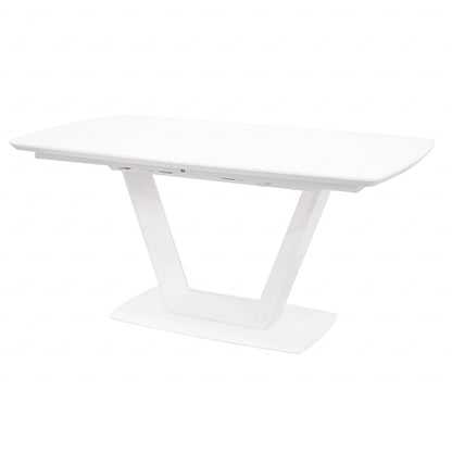 Logato Large Glass Top Extending Dining Table In Matt White