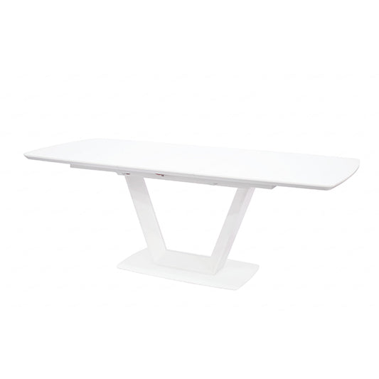 Logato Large Glass Top Extending Dining Table In Matt White