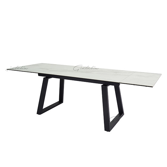 Dante Extending Ceramic Dining Table In White High Gloss