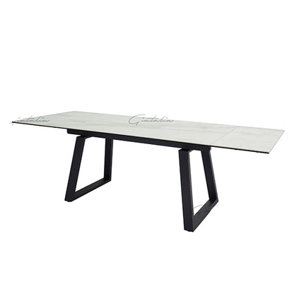 Dante Extending Ceramic Dining Table In White High Gloss