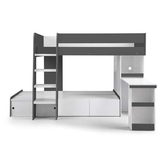 Eclipse Wooden Bunk Bed With Computer Desk In Charcoal And White