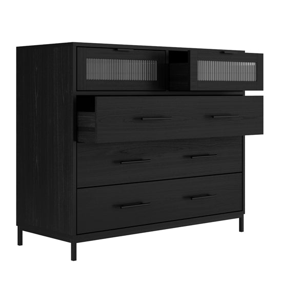 Edison Wooden Chest Of 5 Drawers In Matte Black And Reeded