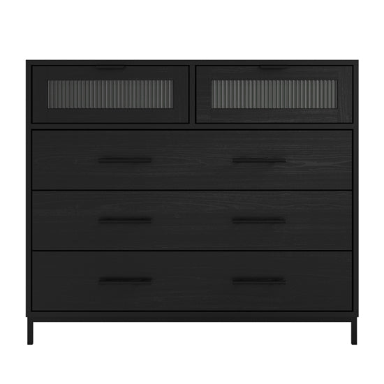 Edison Wooden Chest Of 5 Drawers In Matte Black And Reeded