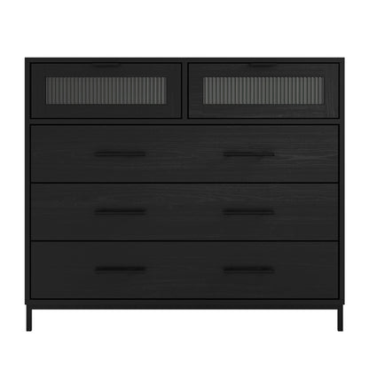 Edison Wooden Chest Of 5 Drawers In Matte Black And Reeded