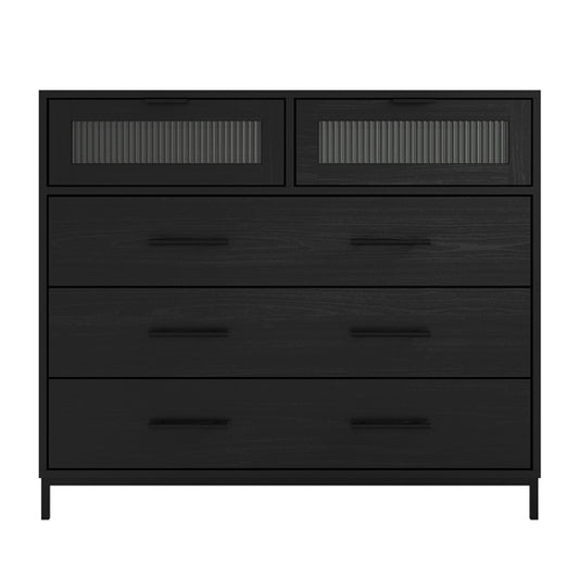 Edison Wooden Chest Of 5 Drawers In Matte Black And Reeded