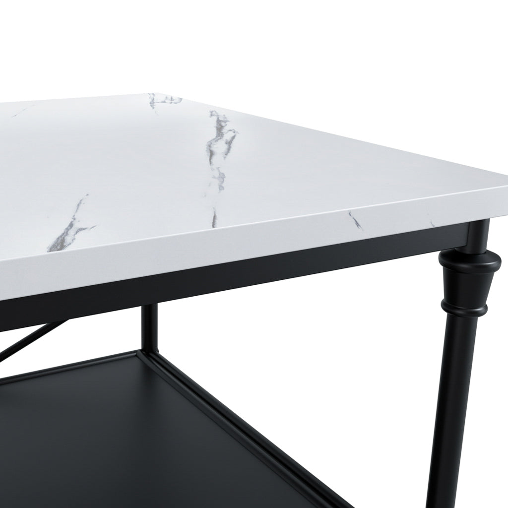 Fairmont Wooden Kitchen Island Table In White Marble Effect