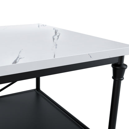 Fairmont Wooden Kitchen Island Table In White Marble Effect