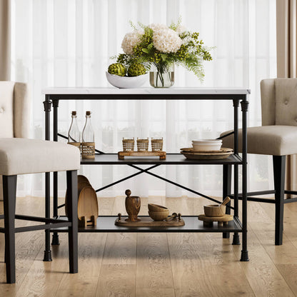 Fairmont Wooden Kitchen Island Table In White Marble Effect