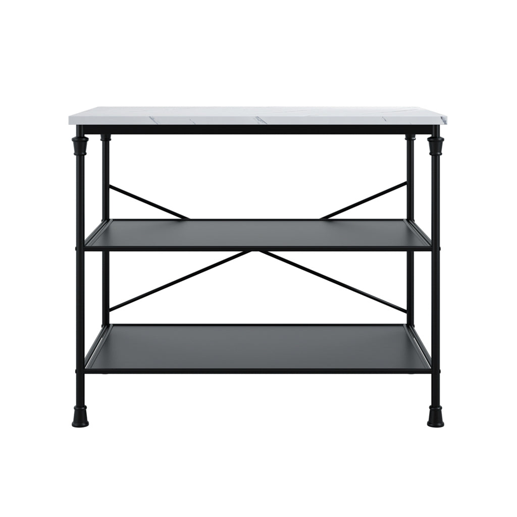 Fairmont Wooden Kitchen Island Table In White Marble Effect