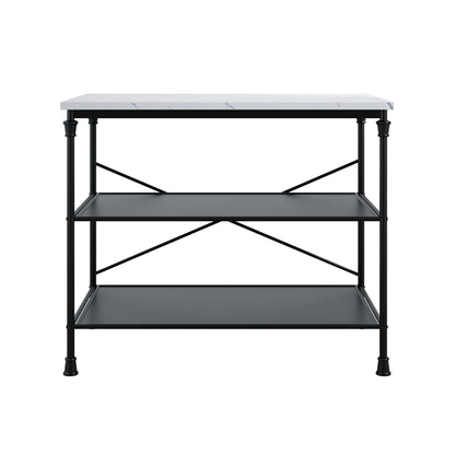Fairmont Wooden Kitchen Island Table In White Marble Effect