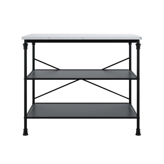 Fairmont Wooden Kitchen Island Table In White Marble Effect