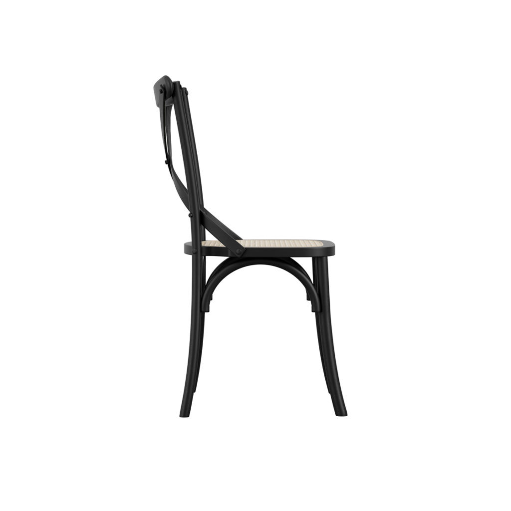 Fitzroy Wooden Dining Chair In Black With Cane Seatpad