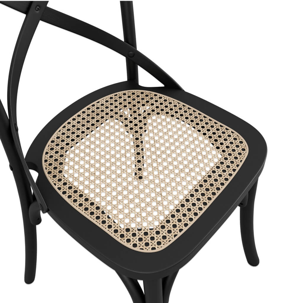 Fitzroy Wooden Dining Chair In Black With Cane Seatpad