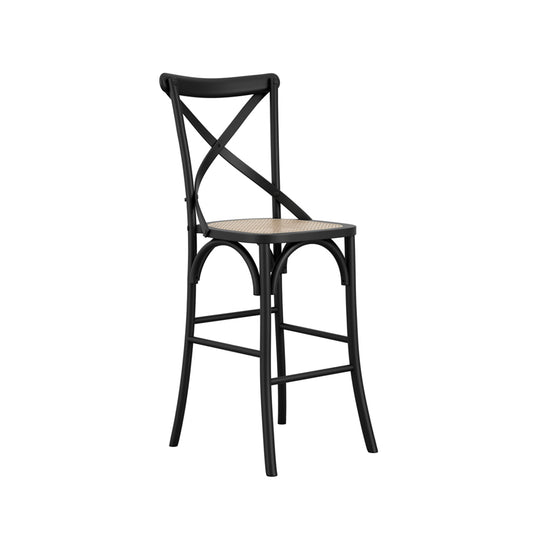 Fitzroy Wooden Counter Bar Stool In Black With Cane Seatpad