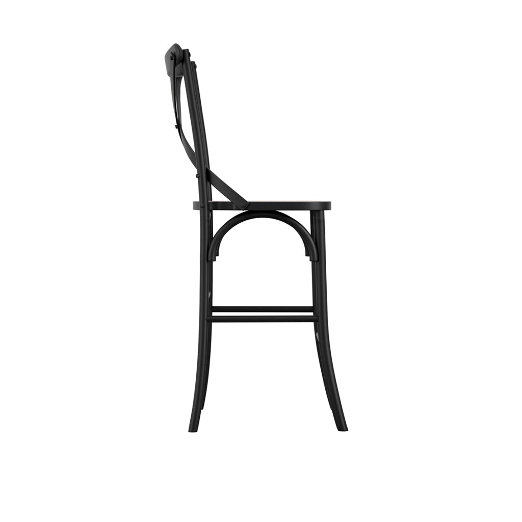 Fitzroy Wooden Counter Bar Stool In Black With Cane Seatpad