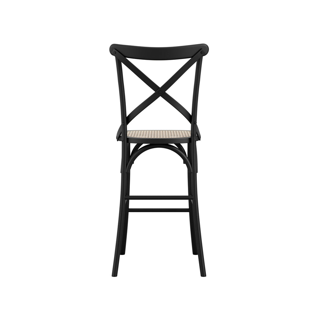 Fitzroy Wooden Counter Bar Stool In Black With Cane Seatpad