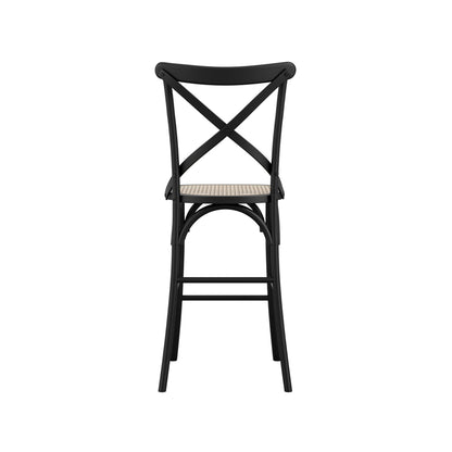 Fitzroy Wooden Counter Bar Stool In Black With Cane Seatpad