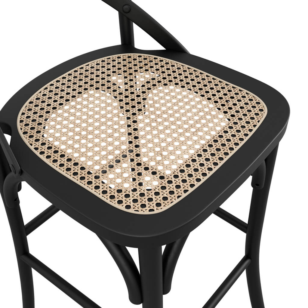Fitzroy Wooden Counter Bar Stool In Black With Cane Seatpad