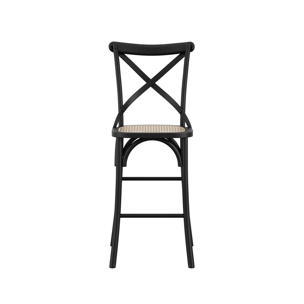 Fitzroy Wooden Counter Bar Stool In Black With Cane Seatpad
