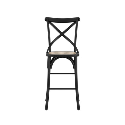 Fitzroy Wooden Counter Bar Stool In Black With Cane Seatpad