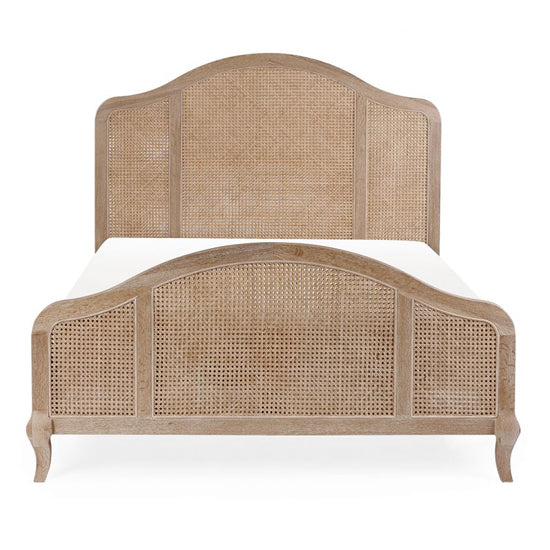 Fleur Wooden Rattan King Size Bed In Light Oak