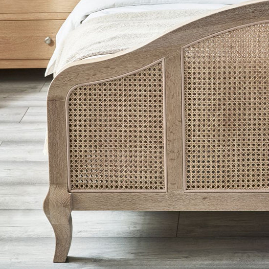 Fleur Wooden Rattan King Size Bed In Light Oak