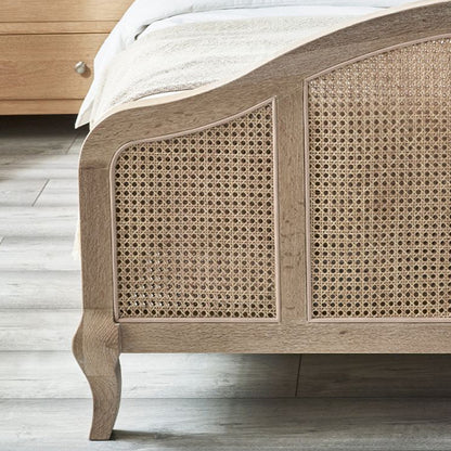Fleur Wooden Rattan King Size Bed In Light Oak