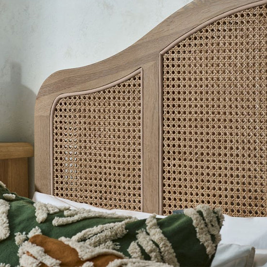 Fleur Wooden Rattan King Size Bed In Light Oak