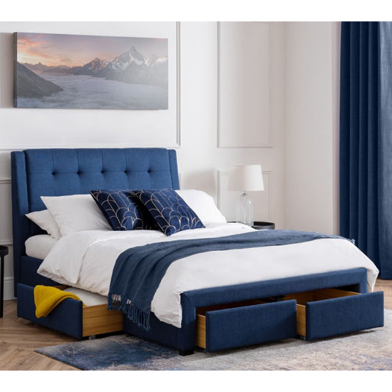Fullerton Linen Fabric Super King Size Bed With Drawers In Blue