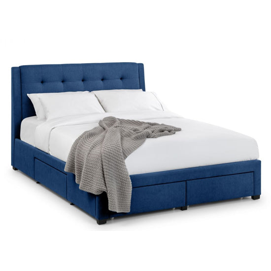 Fullerton Linen Fabric Super King Size Bed With Drawers In Blue