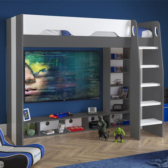 Galaxy Wooden Gaming Bunk Bed In Charcoal And White