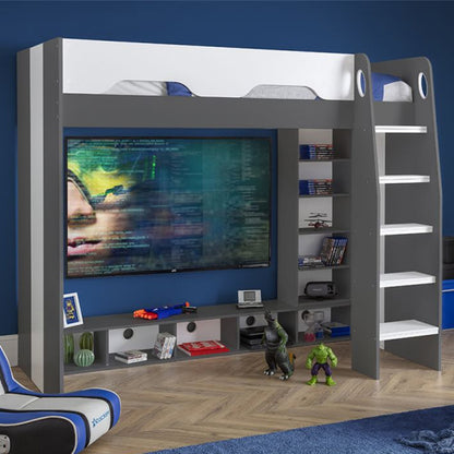 Galaxy Wooden Gaming Bunk Bed In Charcoal And White