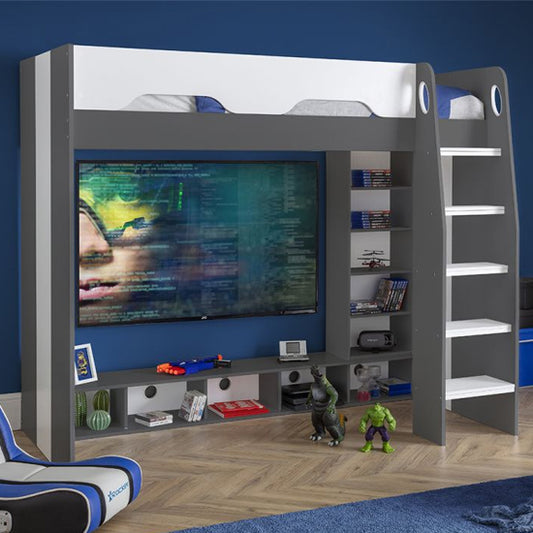 Galaxy Wooden Gaming Bunk Bed In Charcoal And White