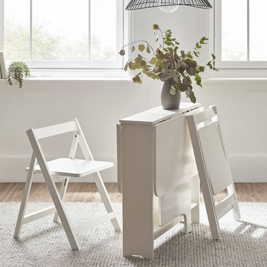 Gatan Small Gateleg Dining Table With 2 Chairs In White