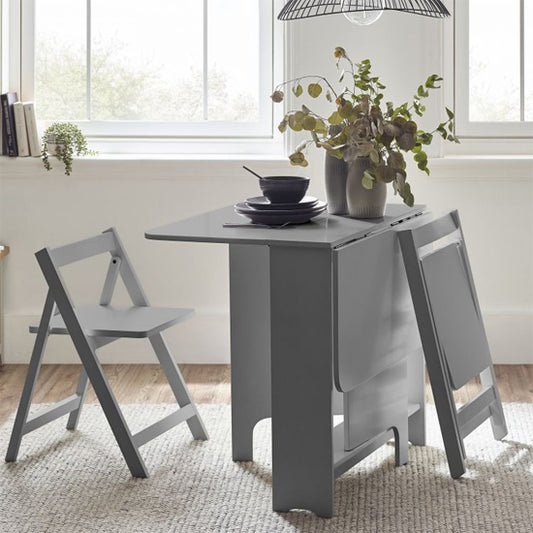 Gatan Small Gateleg Dining Table With 2 Chairs In Light Grey