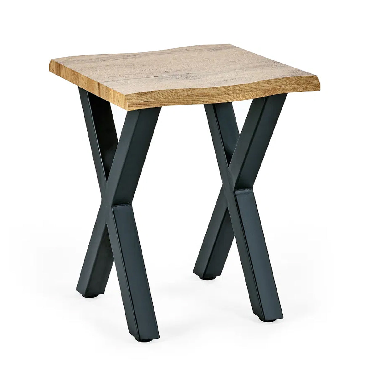 Harvey Square Wooden Lamp Table In Oak With Matt Black Steel Crossed Legs