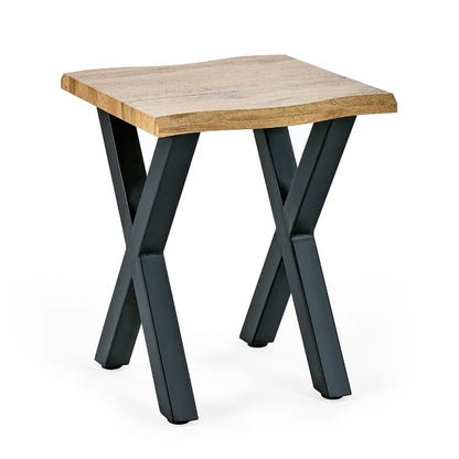 Harvey Square Wooden Lamp Table In Oak With Matt Black Steel Crossed Legs