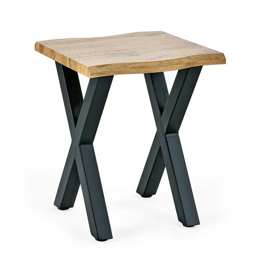 Harvey Square Wooden Lamp Table In Oak With Matt Black Steel Crossed Legs