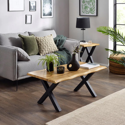 Harvey Wooden Coffee Table In Oak With Matt Black Steel Crossed Legs