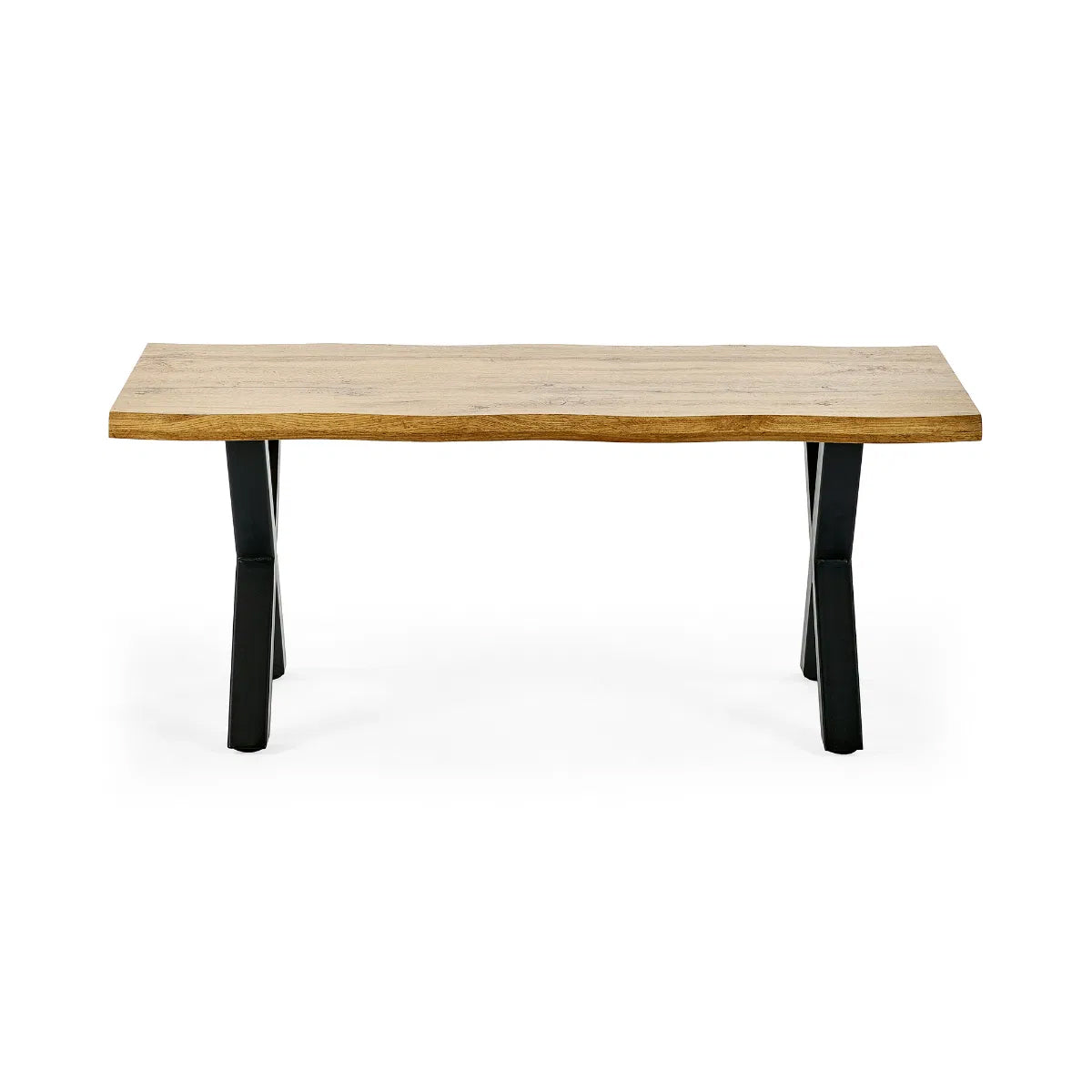 Harvey Wooden Coffee Table In Oak With Matt Black Steel Crossed Legs