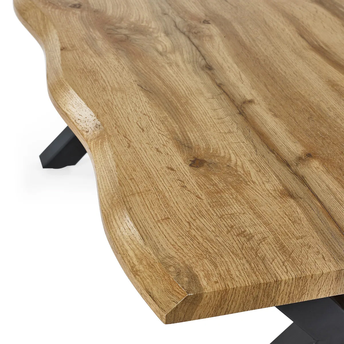 Harvey Wooden Coffee Table In Oak With Matt Black Steel Crossed Legs