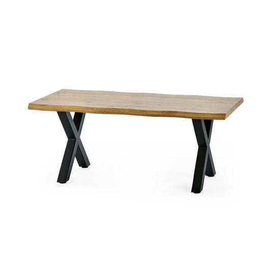 Harvey Wooden Coffee Table In Oak With Matt Black Steel Crossed Legs