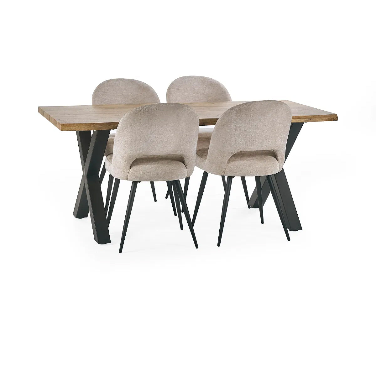 Harvey Wooden Dining Table In Oak With Matt Black Steel Crossed Legs