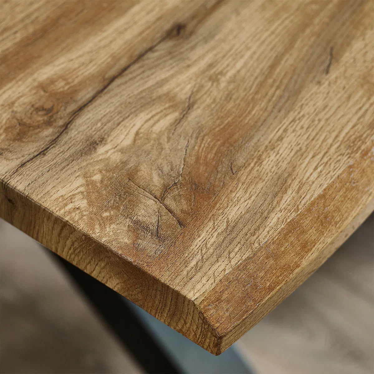 Harvey Wooden Dining Table In Oak With Matt Black Steel Crossed Legs