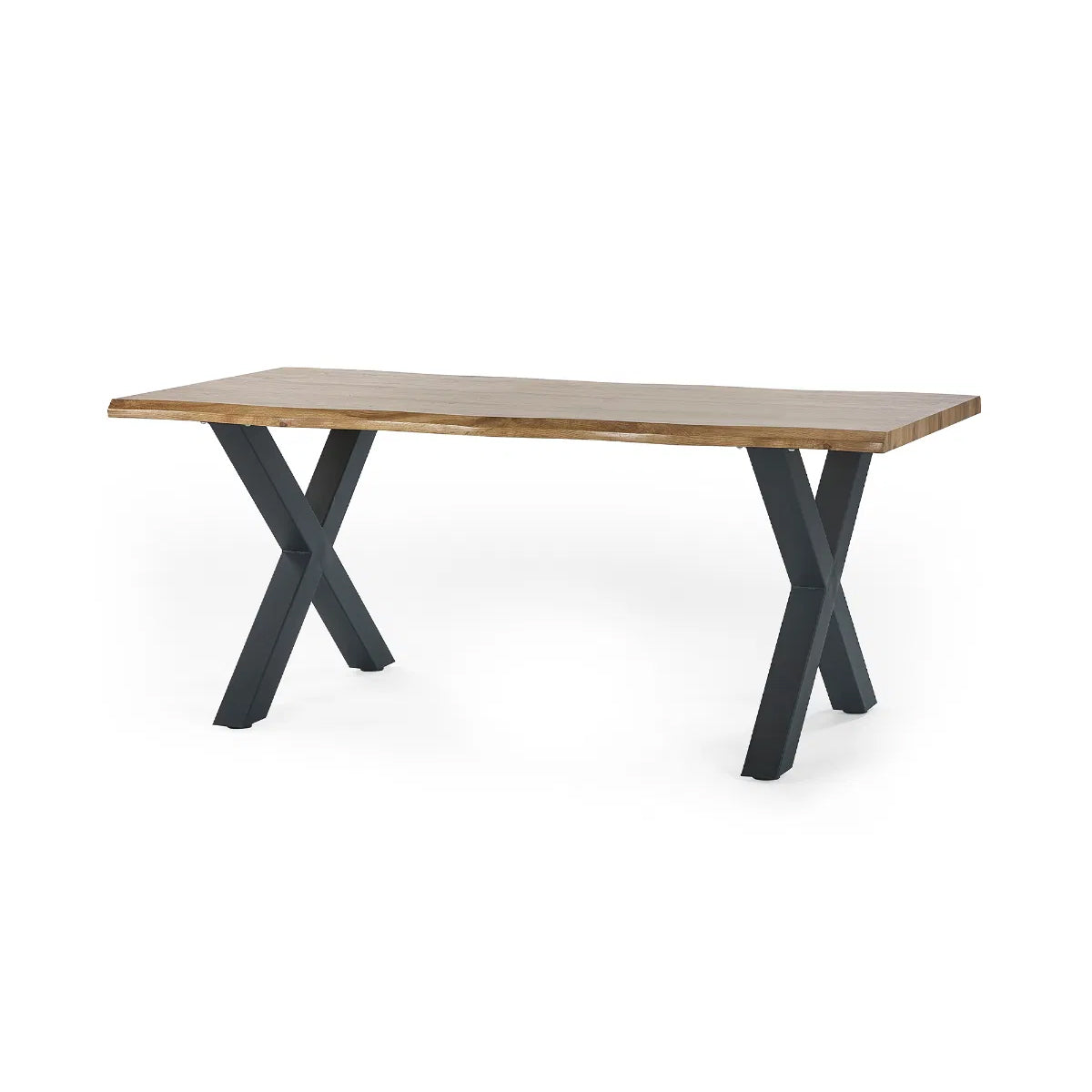 Harvey Wooden Dining Table In Oak With Matt Black Steel Crossed Legs
