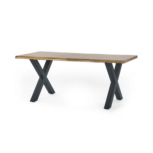 Harvey Wooden Dining Table In Oak With Matt Black Steel Crossed Legs