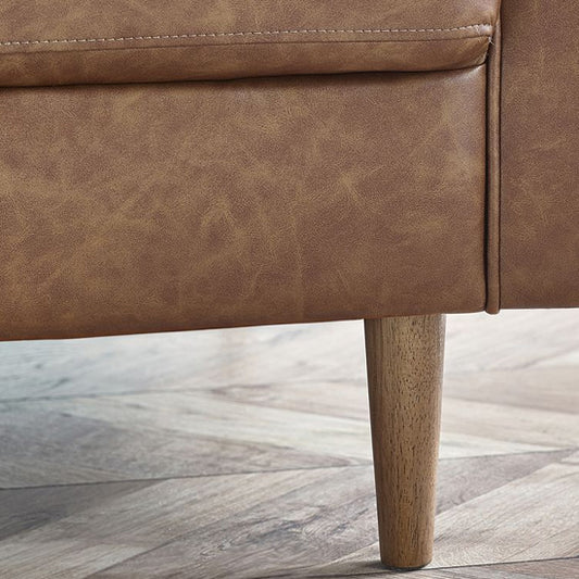 Henley Faux Leather 3 Seater Sofa With Bolsters In Brown Tan